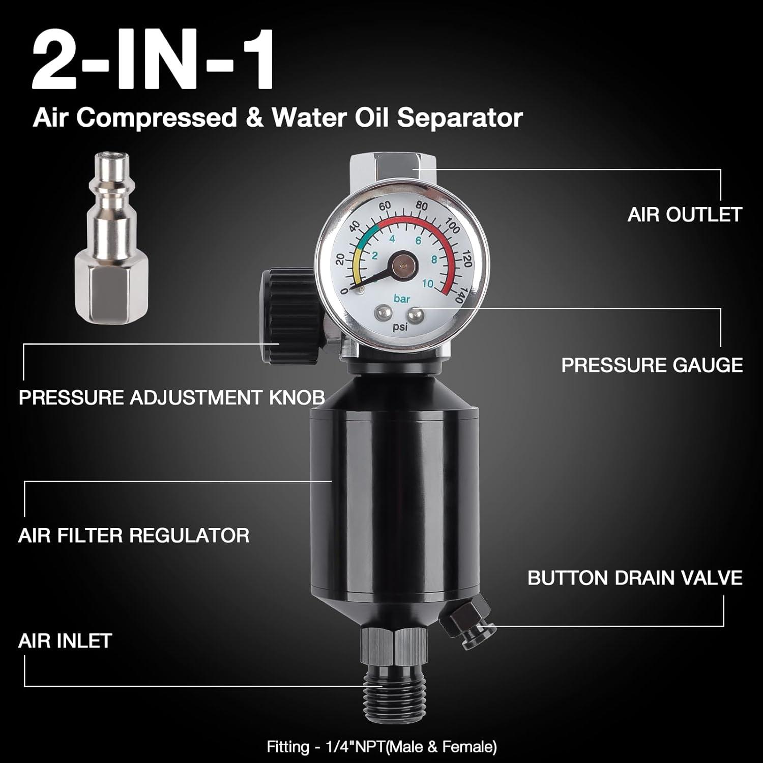 imageYUZES 14quot NPT Air Compressor Filter Regulator Combo with Drain Valve and Gauge for Paint Spary Gun Maximum pressure 140psiBlack