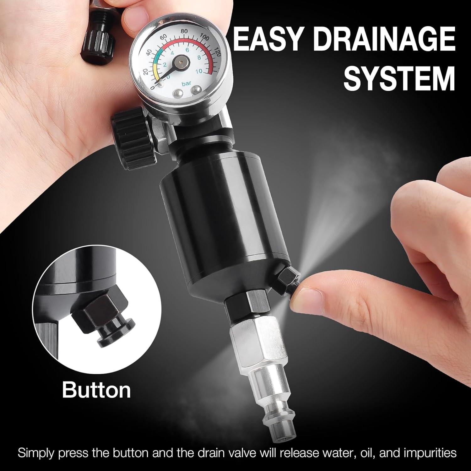 imageYUZES 14quot NPT Air Compressor Filter Regulator Combo with Drain Valve and Gauge for Paint Spary Gun Maximum pressure 140psiBlack
