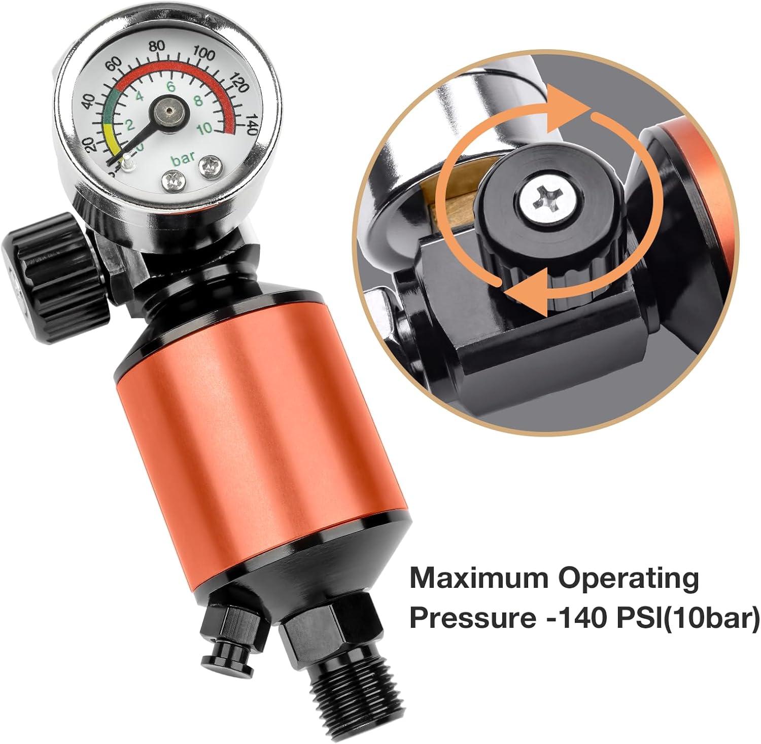 imageYUZES 14quot NPT Air Compressor Filter Regulator Combo with Drain Valve and Gauge for Paint Spary Gun Maximum pressure 140psiOrange