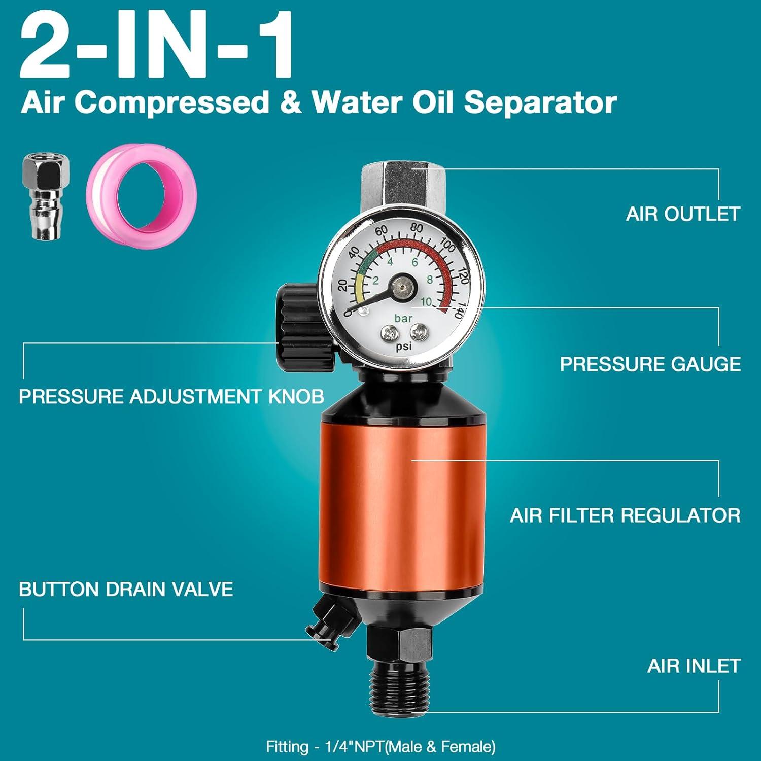 imageYUZES 14quot NPT Air Compressor Filter Regulator Combo with Drain Valve and Gauge for Paint Spary Gun Maximum pressure 140psiOrange