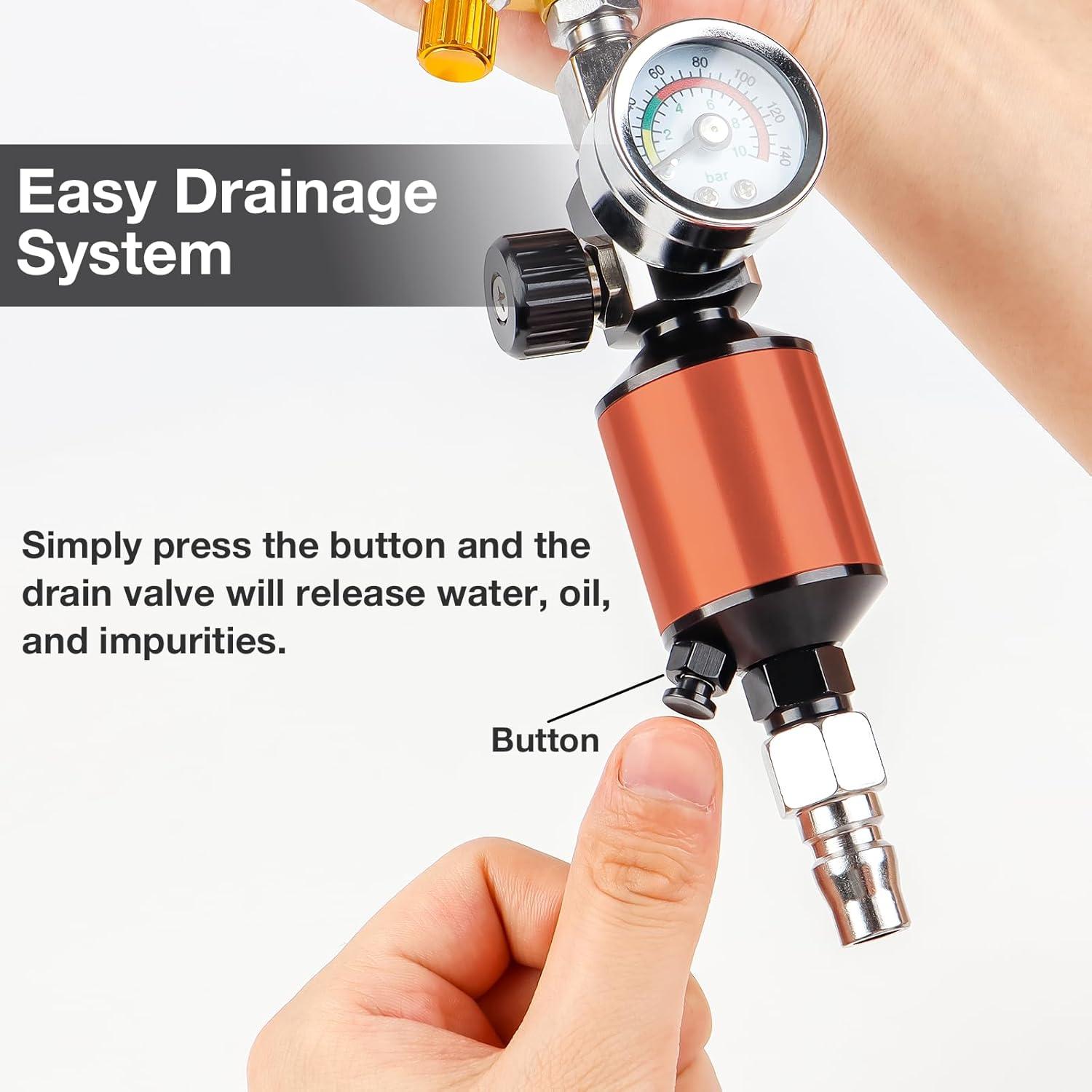 imageYUZES 14quot NPT Air Compressor Filter Regulator Combo with Drain Valve and Gauge for Paint Spary Gun Maximum pressure 140psiOrange
