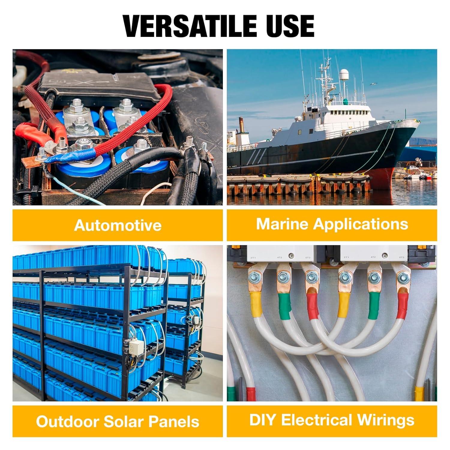imageYUZES 200PCS Copper Wire Lugs AWG12 10 8 6 4 2 with Heat Shrink Set Battery Cable Ends Ring Terminals Connectors Crimp Terminals for Automotive Marine RV Solar Inverter ampamp Audio Applications