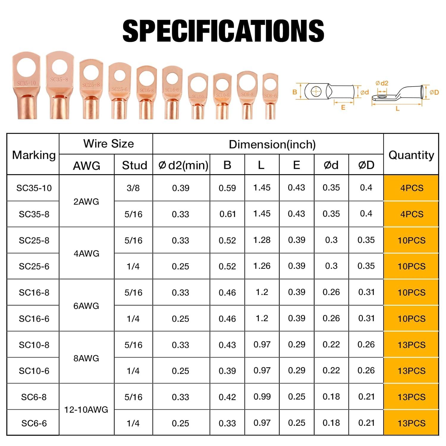 imageYUZES 200PCS Copper Wire Lugs AWG12 10 8 6 4 2 with Heat Shrink Set Battery Cable Ends Ring Terminals Connectors Crimp Terminals for Automotive Marine RV Solar Inverter ampamp Audio Applications