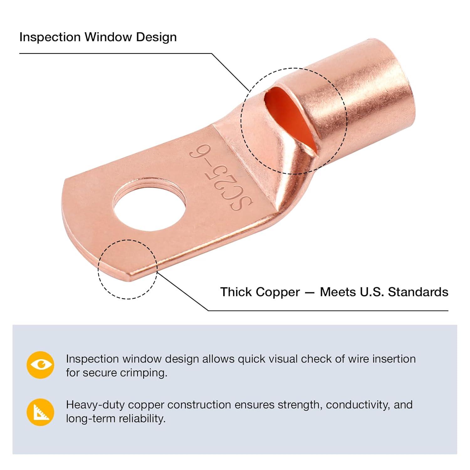 imageYUZES 200PCS Copper Wire Lugs AWG12 10 8 6 4 2 with Heat Shrink Set Battery Cable Ends Ring Terminals Connectors Crimp Terminals for Automotive Marine RV Solar Inverter ampamp Audio Applications