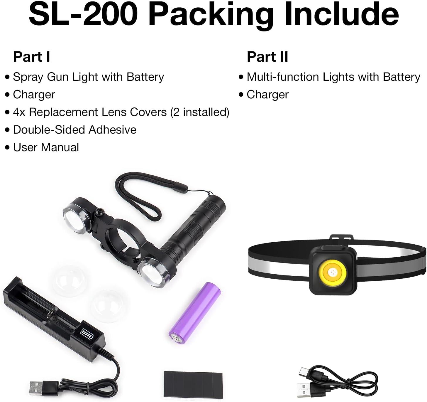 imageYUZES 2PCS Automotive Paint Gun Light with Charger Adjustable Light Modes and Brightness Levels Ensures Even Spraying Universal Paint Spary Gun Light for Auto Repair Coating SL200