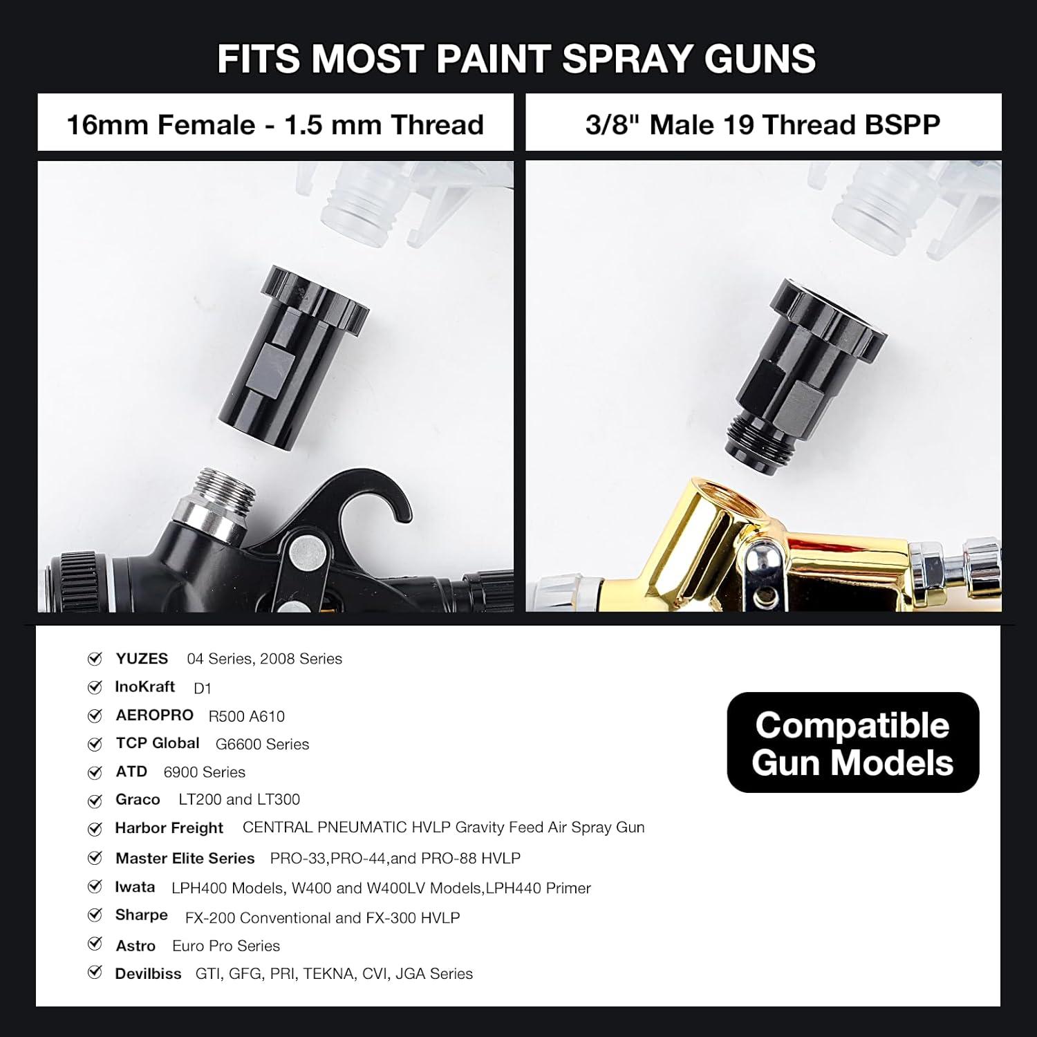 imageYUZES Disposable Paint Spray Gun Cup Kit  20 Ounce 600ml 50 Disposable Paint Cups with Lids 190Micron Filter 2 Hard Cup with Retainer Ring 20 Plugs 2 Spray Gun Adapter PTFE Tape Stirrer