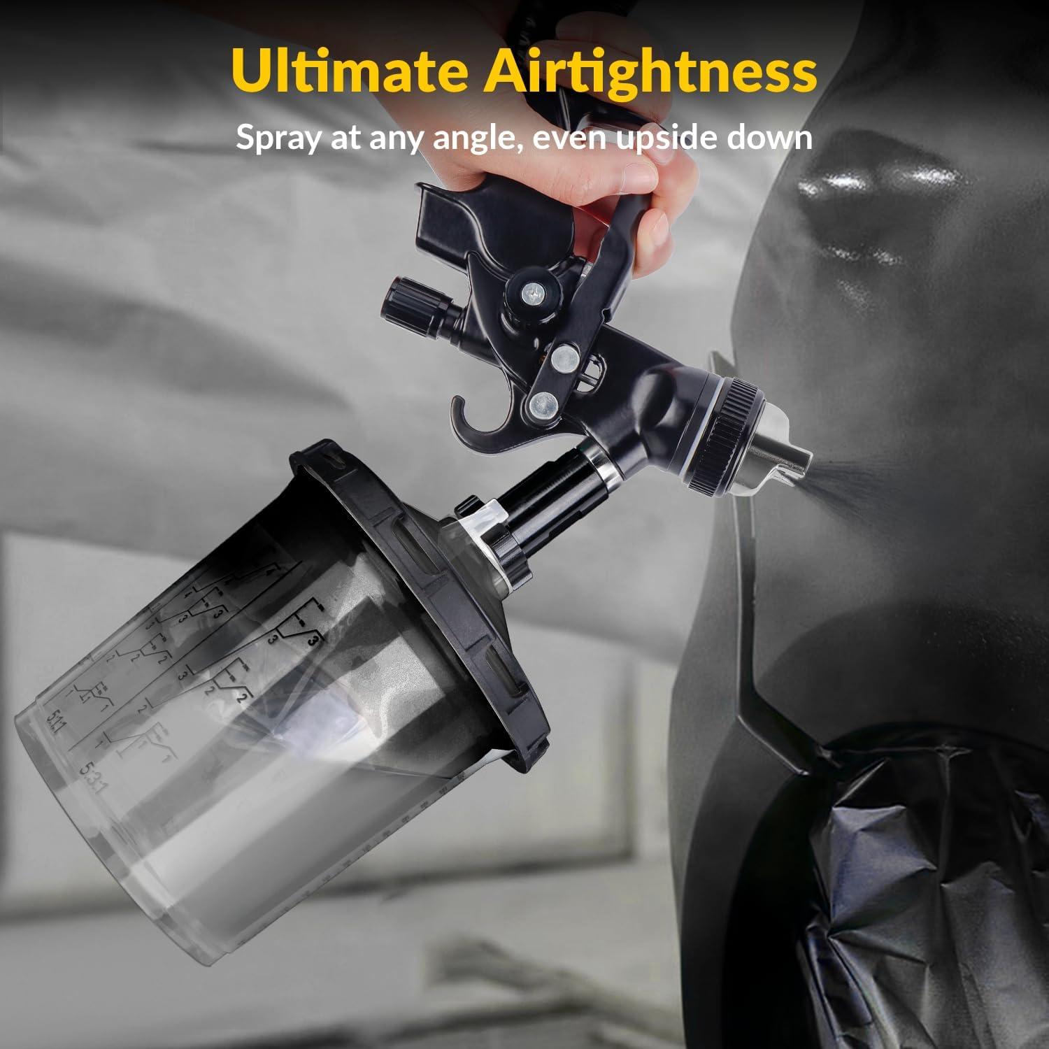 imageYUZES Disposable Paint Spray Gun Cup Kit  20 Ounce 600ml 50 Disposable Paint Cups with Lids 190Micron Filter 2 Hard Cup with Retainer Ring 20 Plugs 2 Spray Gun Adapter PTFE Tape Stirrer
