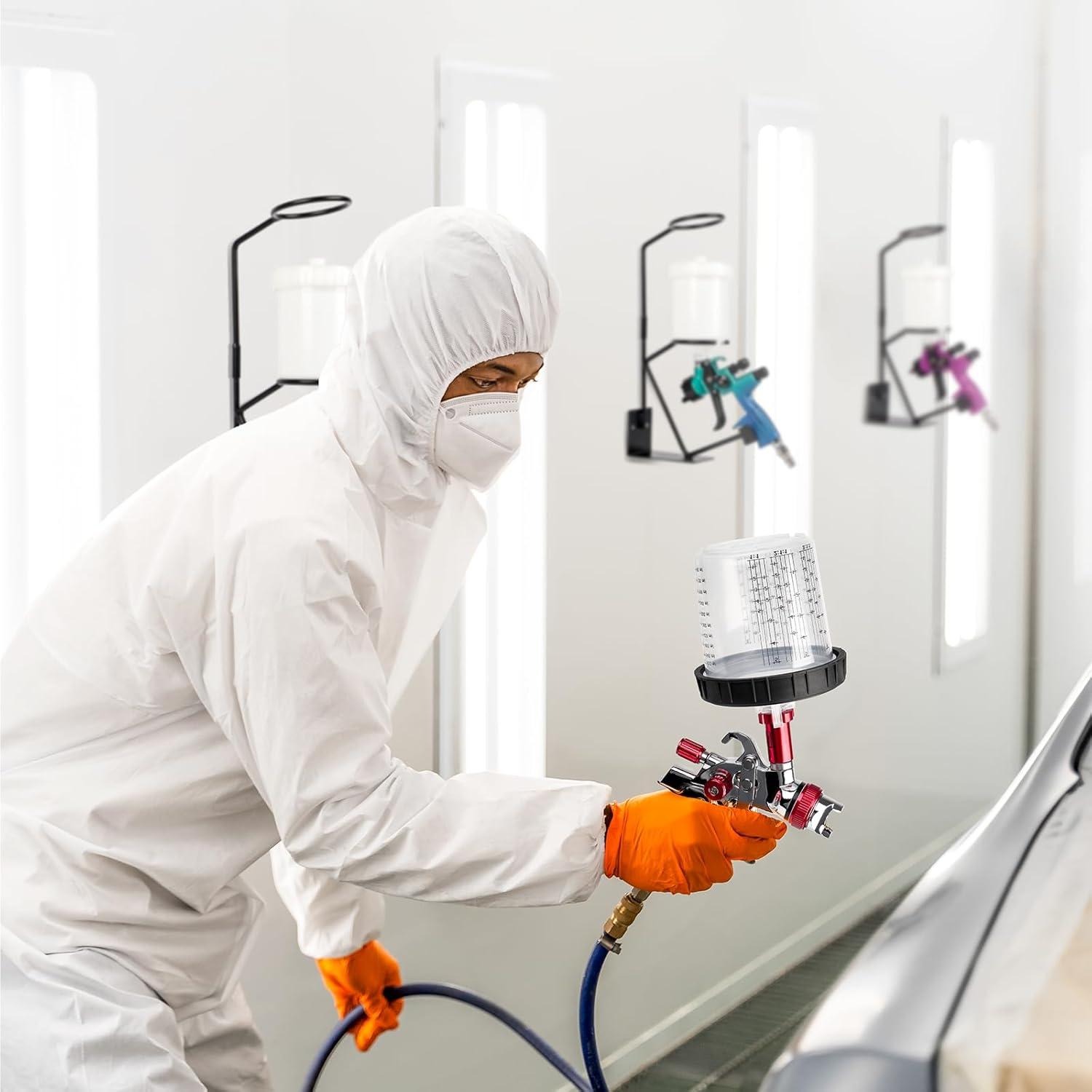 imageYUZES Gravity Feed Paint Spray Gun Holder Stand with 100PCS Nylon Mesh Paint Strainers and Removable Strainer Holder for WallMounted or Bench Mount
