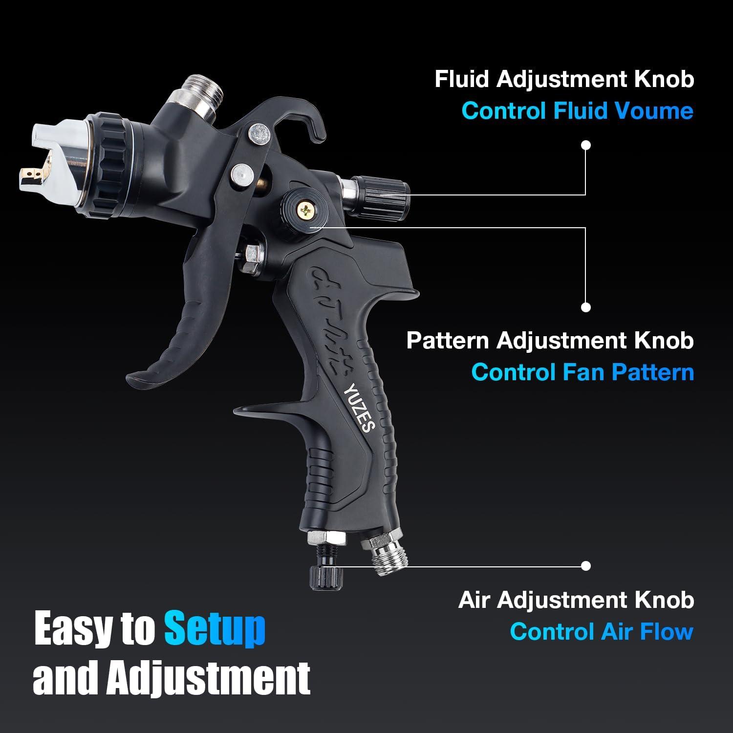 imageYUZES HVLP Paint Sprayer Gun Kit Easy to Use 14172025mm Nozzles Air Spray Gun for Painting Cars ampamp Furniture DIY Painting Paint Spray Gun Kit for Auto Paint Primer ClearTop Coat ampamp TouchUp