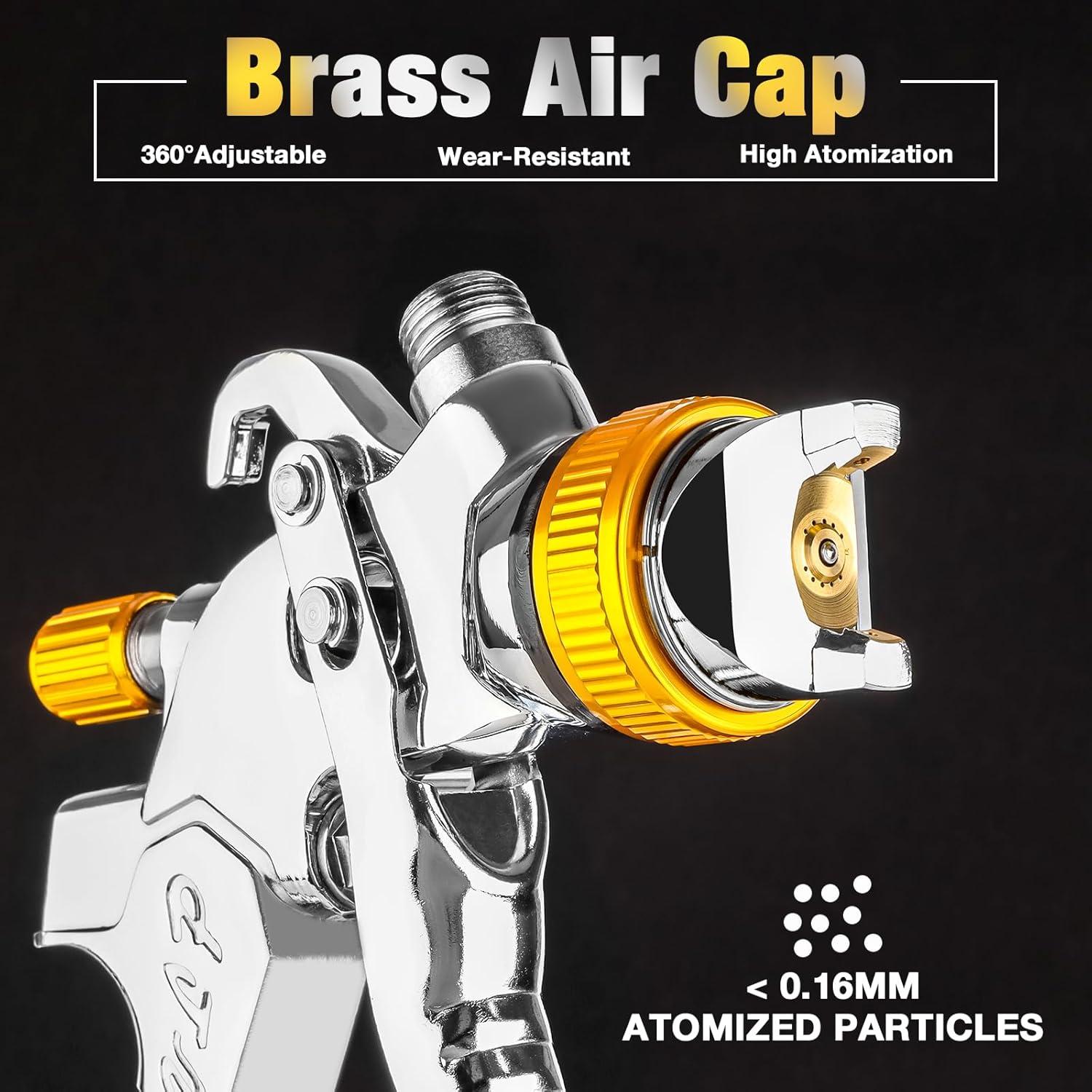 imageYUZES HVLP Paint Sprayer Gun with 141720mm Nozzles Easy to Use Spray Paint Gun for Cars Furniture DIY Painting Varnish and Top Coat HVLP Paint Gun with Paint Sprayer Accessories GreenYellow