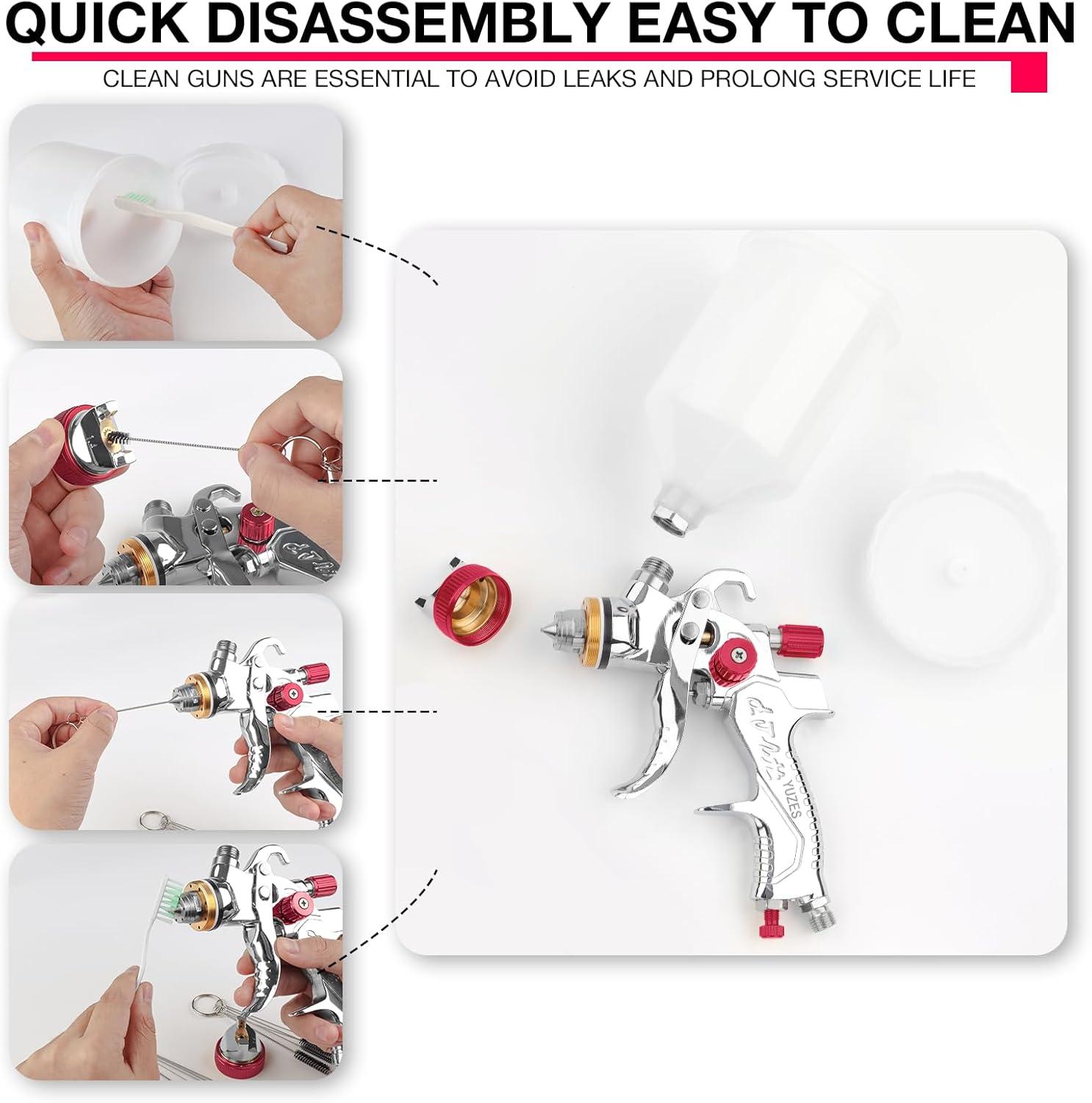 imageYUZES HVLP Paint Sprayer Gun with 141720mm Nozzles Easy to Use Spray Paint Gun for Cars Furniture DIY Painting Varnish and Top Coat HVLP Paint Gun with Paint Sprayer Accessories GreenRed A