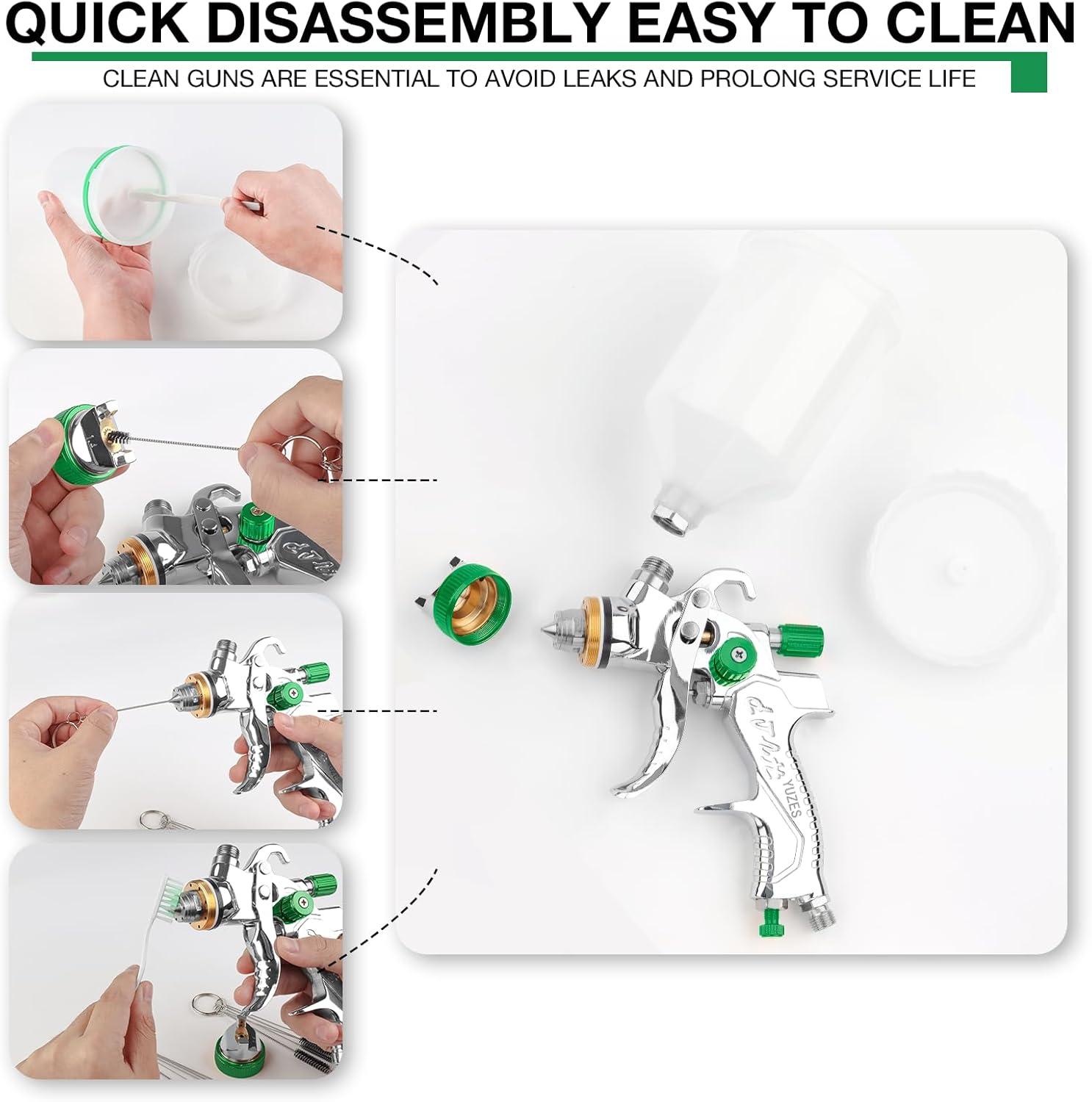 imageYUZES HVLP Spray Gun Kit with 141720mm Nozzles ampamp Air Filter with Pressure Gauge Easy to Use Spray Paint Gun for Cars Air Spray Gun for Painting Cars Furniture DIY Painting Primer Clear CoatGreen