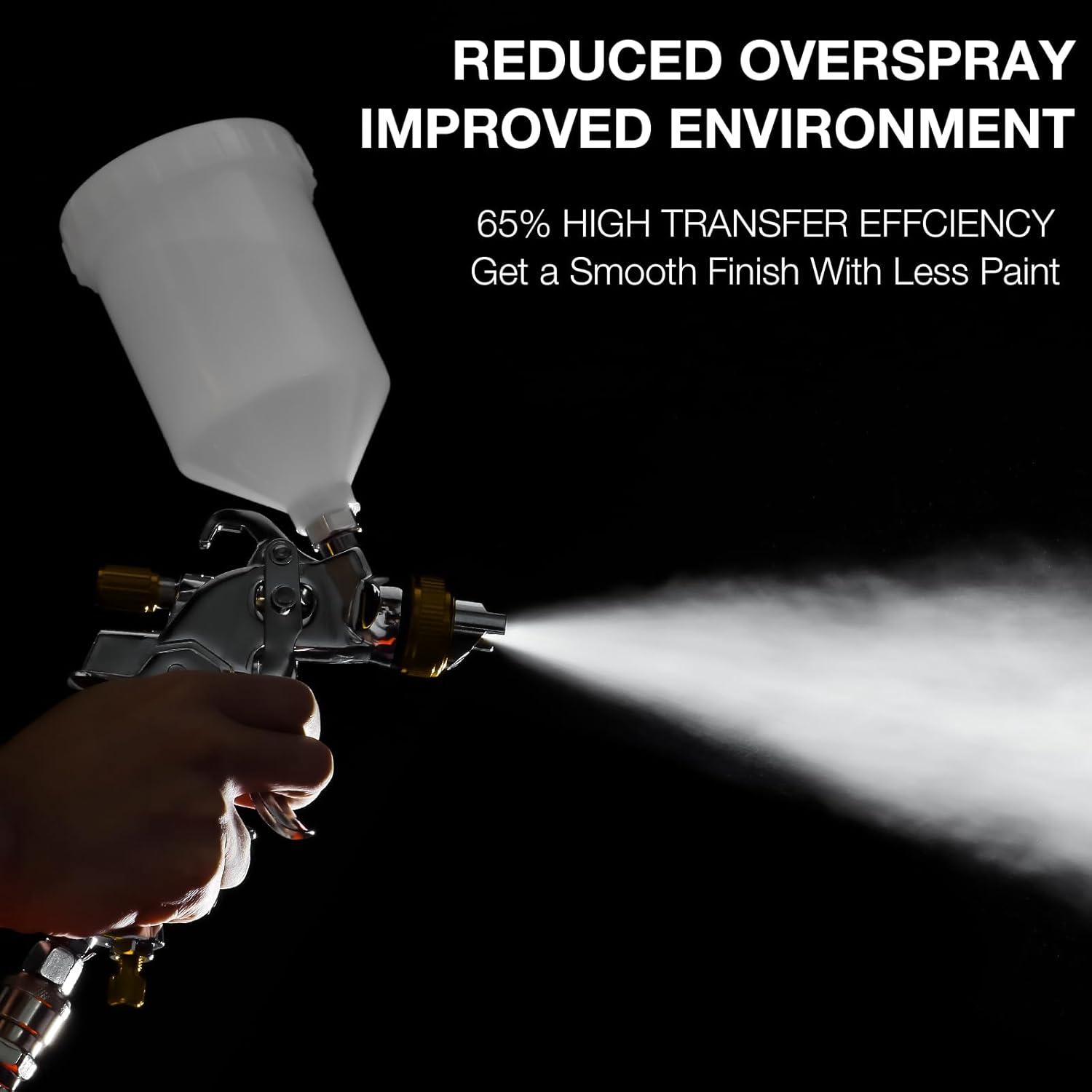 imageYUZES HVLP Spray Gun Kit with 141720mm Nozzles ampamp Air Filter with Pressure Gauge Easy to Use Spray Paint Gun for Cars Air Spray Gun for Painting Cars Furniture DIY Painting Primer Clear CoatYellow