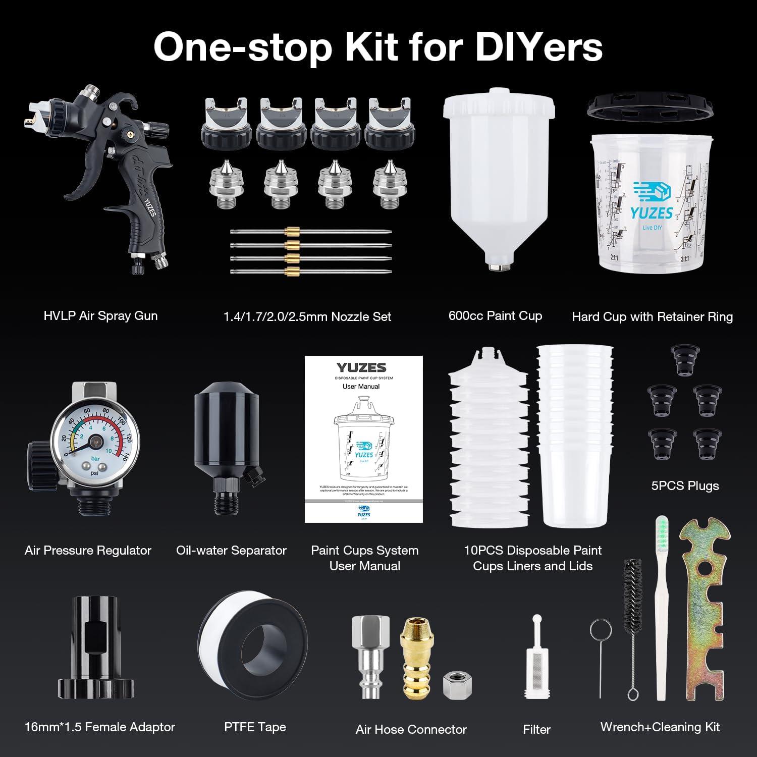 imageYUZES HVLP Spray Gun Plus Kit with 20 Oz Disposable Paint Cups Easy to Use 141720mm Nozzles Air Spray Gun for Painting Cars ampamp Furniture DIY Painting Paint Spray Gun for Primer ClearTop Coat