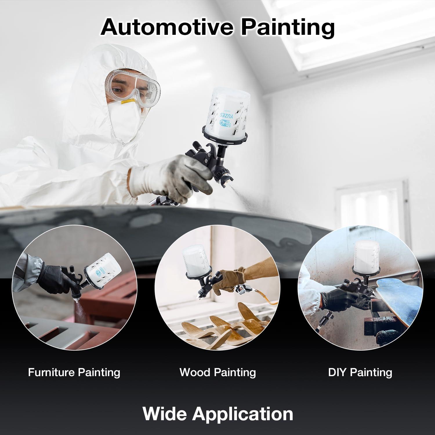 imageYUZES HVLP Spray Gun Plus Kit with 20 Oz Disposable Paint Cups Easy to Use 141720mm Nozzles Air Spray Gun for Painting Cars ampamp Furniture DIY Painting Paint Spray Gun for Primer ClearTop Coat