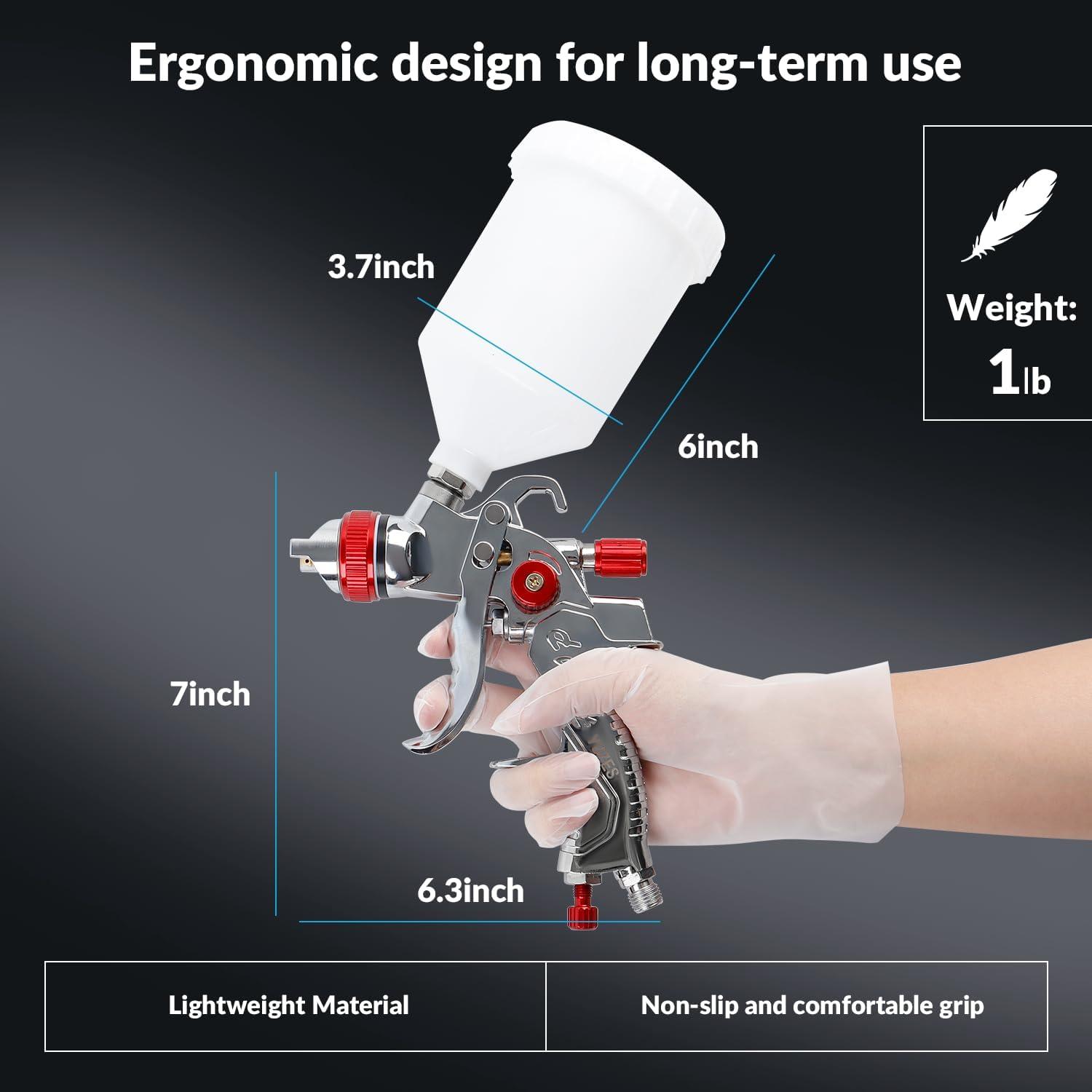 imageYUZES HVLP Spray Gun with 141720mm Nozzles Set Easy to Use Paint Guns Automotive with 10 Disposable Paint Cups Paint Spray Gun for Painting Cars Furniture Primer and Top CoatRed