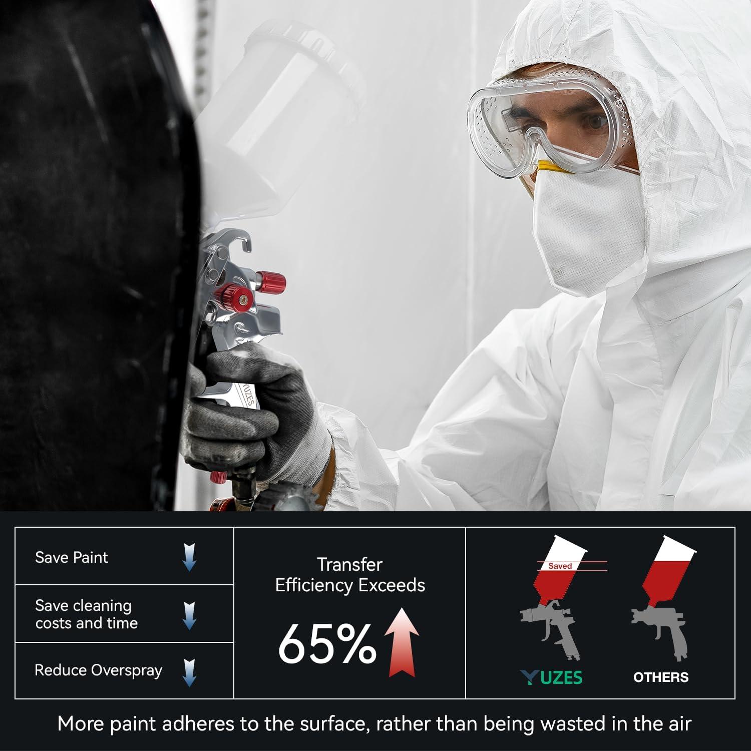 imageYUZES HVLP Spray Gun with 141720mm Nozzles Set Easy to Use Paint Guns Automotive with 10 Disposable Paint Cups Paint Spray Gun for Painting Cars Furniture Primer and Top CoatRedPlus