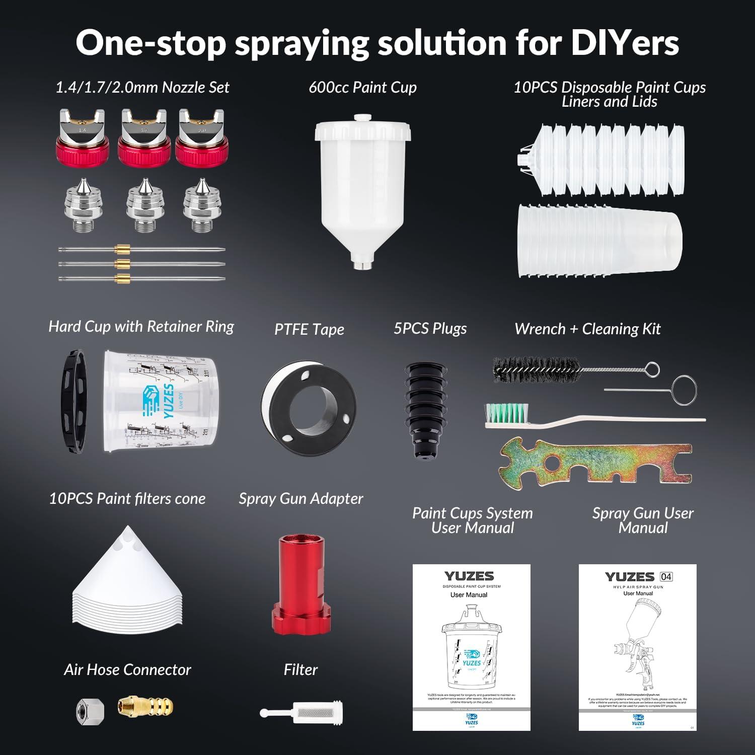 imageYUZES HVLP Spray Gun with 141720mm Nozzles Set Easy to Use Paint Guns Automotive with 10 Disposable Paint Cups Paint Spray Gun for Painting Cars Furniture Primer and Top CoatRed