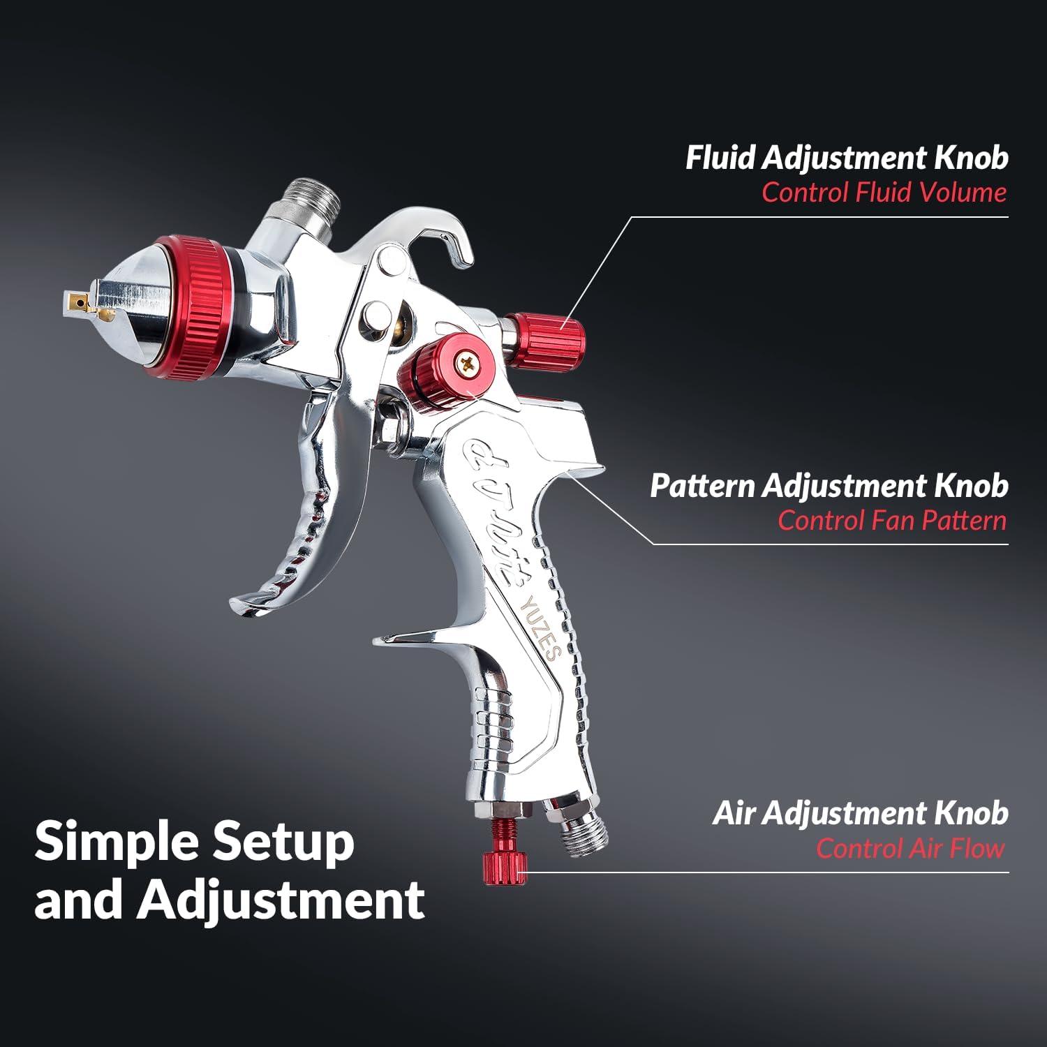 imageYUZES HVLP Spray Gun with 141720mm Nozzles Set Easy to Use Paint Guns Automotive with 10 Disposable Paint Cups Paint Spray Gun for Painting Cars Furniture Primer and Top CoatRedPlus