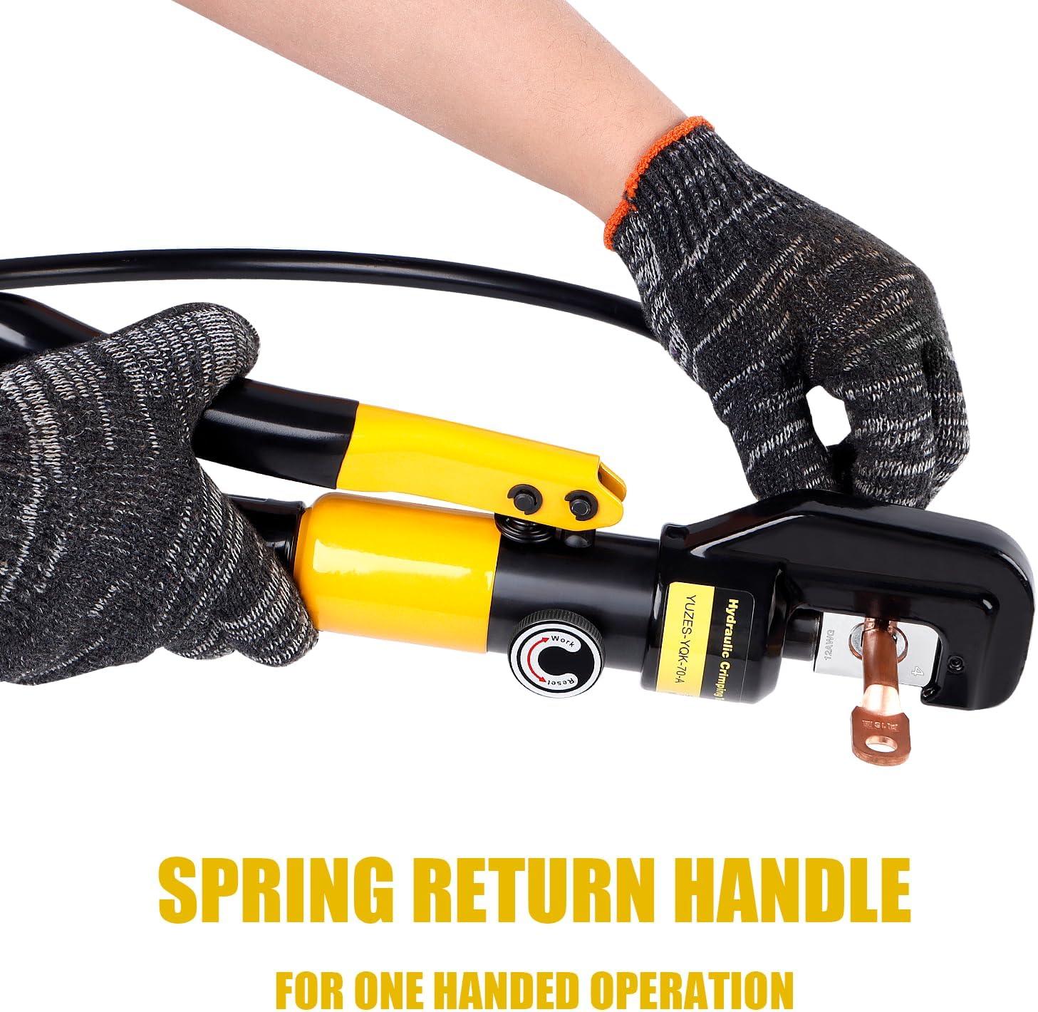 imageYUZES Hydraulic Crimping Tool 10 Tons 12 AWG to 20 Battery Cable Crimper Tool with 9 Dies Easy to Operate Hydraulic Wire Crimping Tool Kit for Wire Rope Battery Cable Ends Ring TerminalsYQK70A