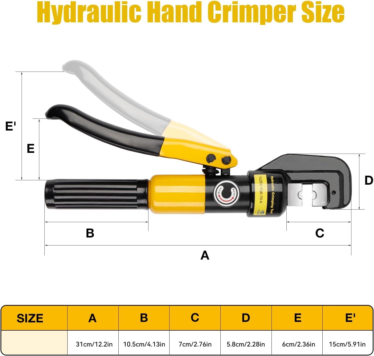 imageYUZES Hydraulic Crimping Tool 10 Tons 12 AWG to 20 Battery Cable Crimper Tool with 9 Dies Easy to Operate Hydraulic Wire Crimping Tool Kit for Wire Rope Battery Cable Ends Ring TerminalsYQK70A