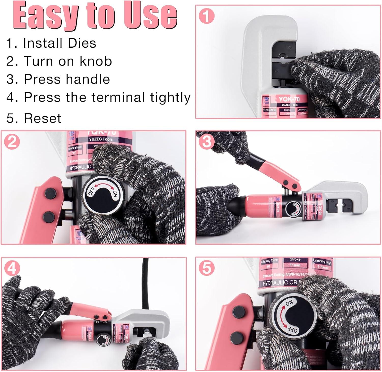 imageYUZES Hydraulic Crimping Tool 10 US Tons 12 AWG to 00 20 AWG for Cable Lug Cable Railing Electrical Terminal Cable Wire Tool Kit with 9 Die Battery Cable Crimper Tool