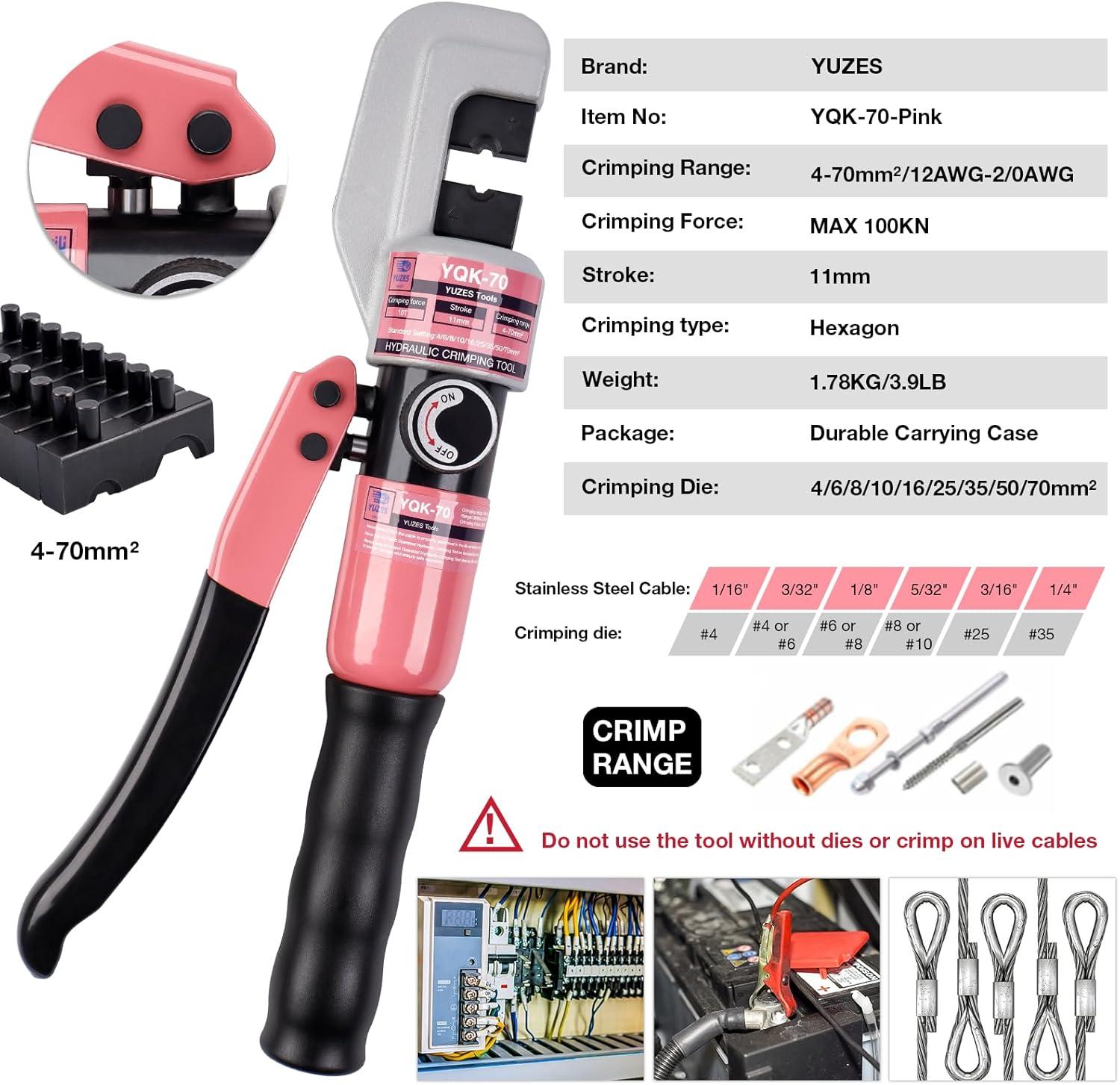 imageYUZES Hydraulic Crimping Tool 10 US Tons 12 AWG to 00 20 AWG for Cable Lug Cable Railing Electrical Terminal Cable Wire Tool Kit with 9 Die Battery Cable Crimper Tool