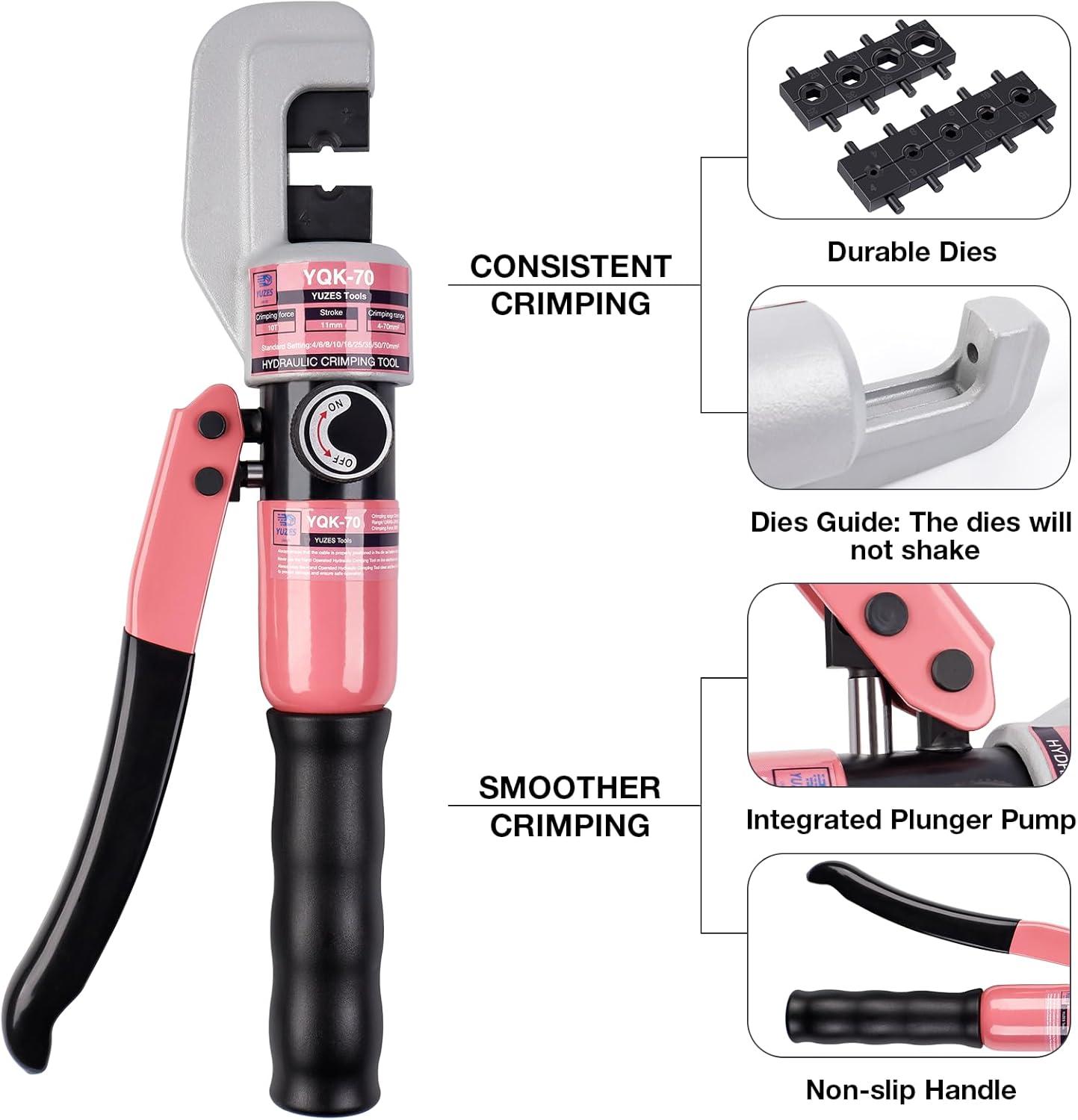 imageYUZES Hydraulic Crimping Tool 10 US Tons 12 AWG to 00 20 AWG for Cable Lug Cable Railing Electrical Terminal Cable Wire Tool Kit with 9 Die Battery Cable Crimper Tool