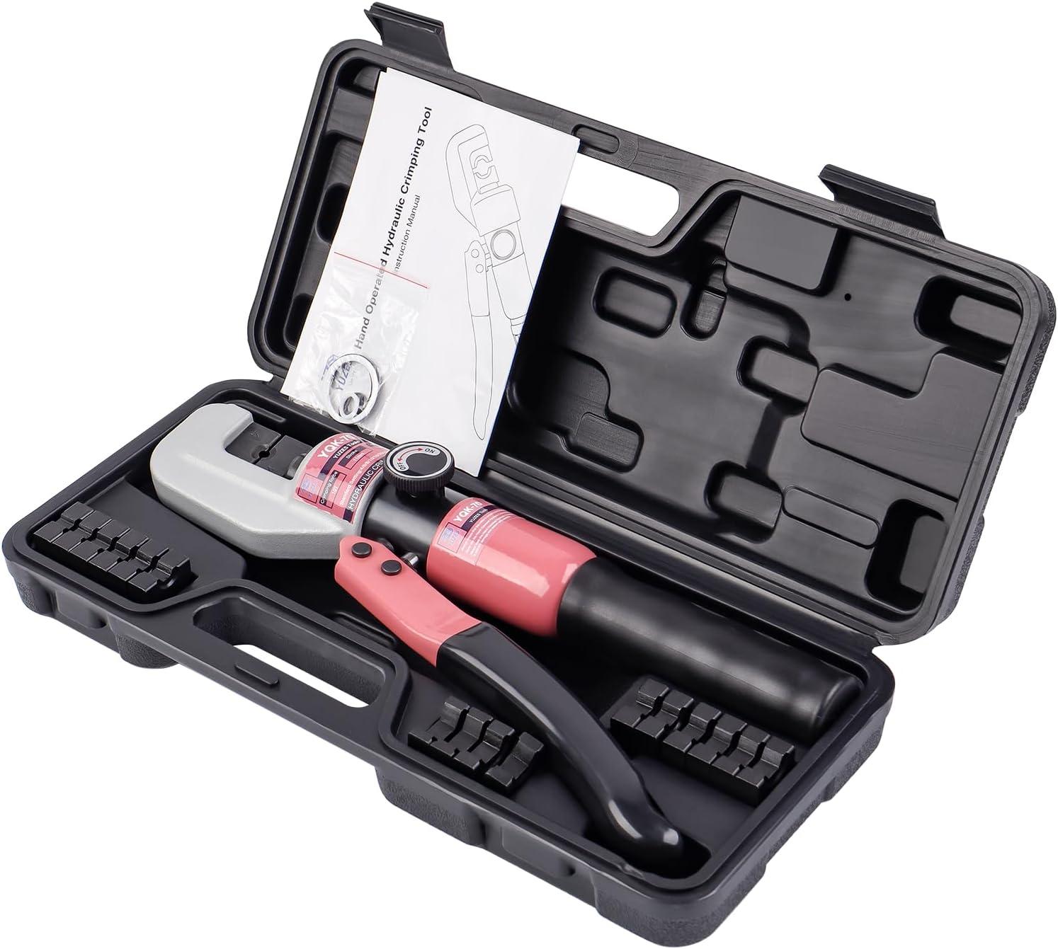 imageYUZES Hydraulic Crimping Tool 10 US Tons 12 AWG to 00 20 AWG for Cable Lug Cable Railing Electrical Terminal Cable Wire Tool Kit with 9 Die Battery Cable Crimper Tool