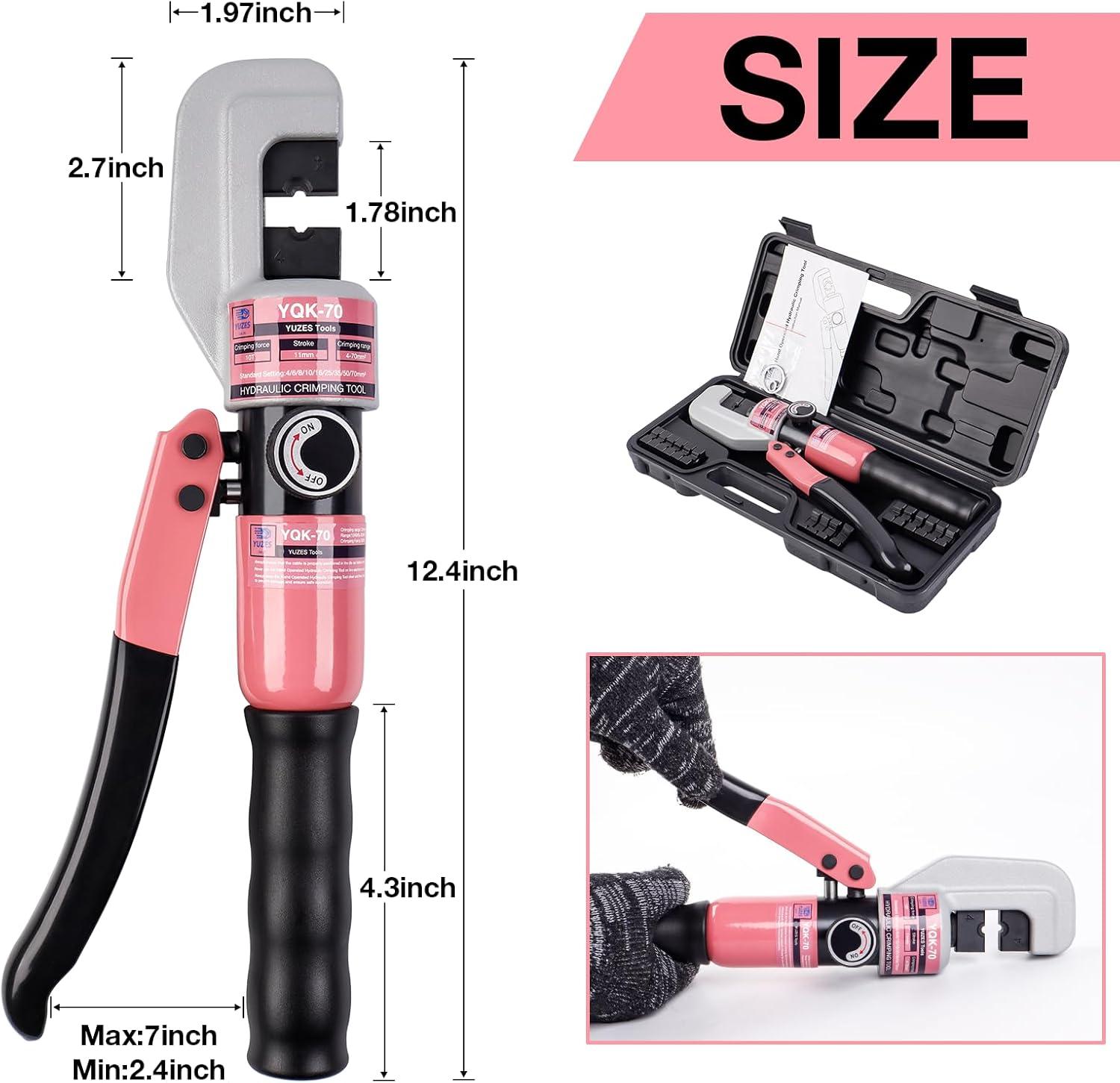 imageYUZES Hydraulic Crimping Tool 10 US Tons 12 AWG to 00 20 AWG for Cable Lug Cable Railing Electrical Terminal Cable Wire Tool Kit with 9 Die Battery Cable Crimper Tool