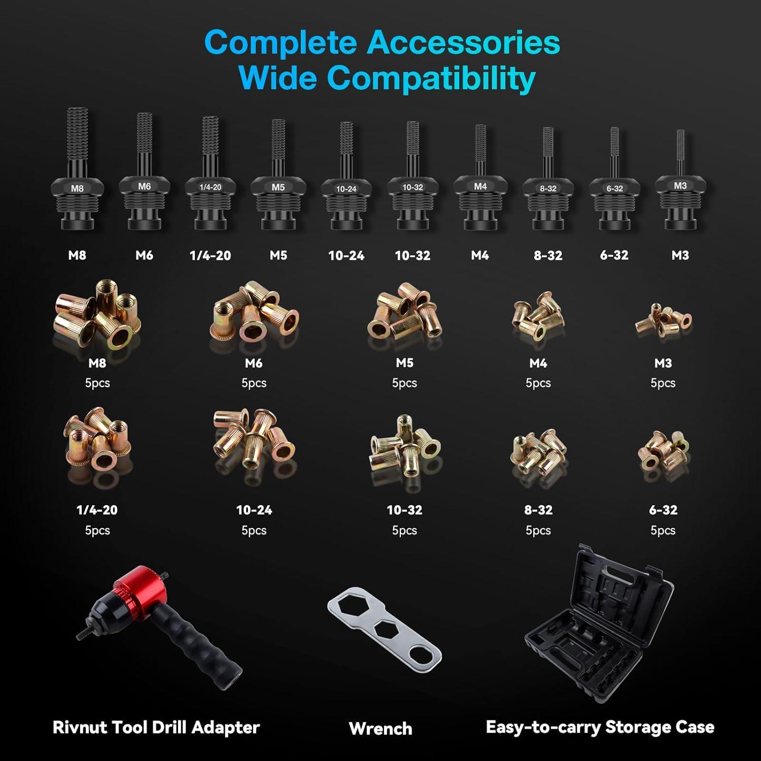 imageYUZES Rivet Nut Tool Adapter for Cordless Drill Electric Newly LaborSaving Rivet Gun Kit Professional Rivet Nut Tool kit with Carrying Case Rivet Nut Tool30R1Rivet Nut Tool20R1