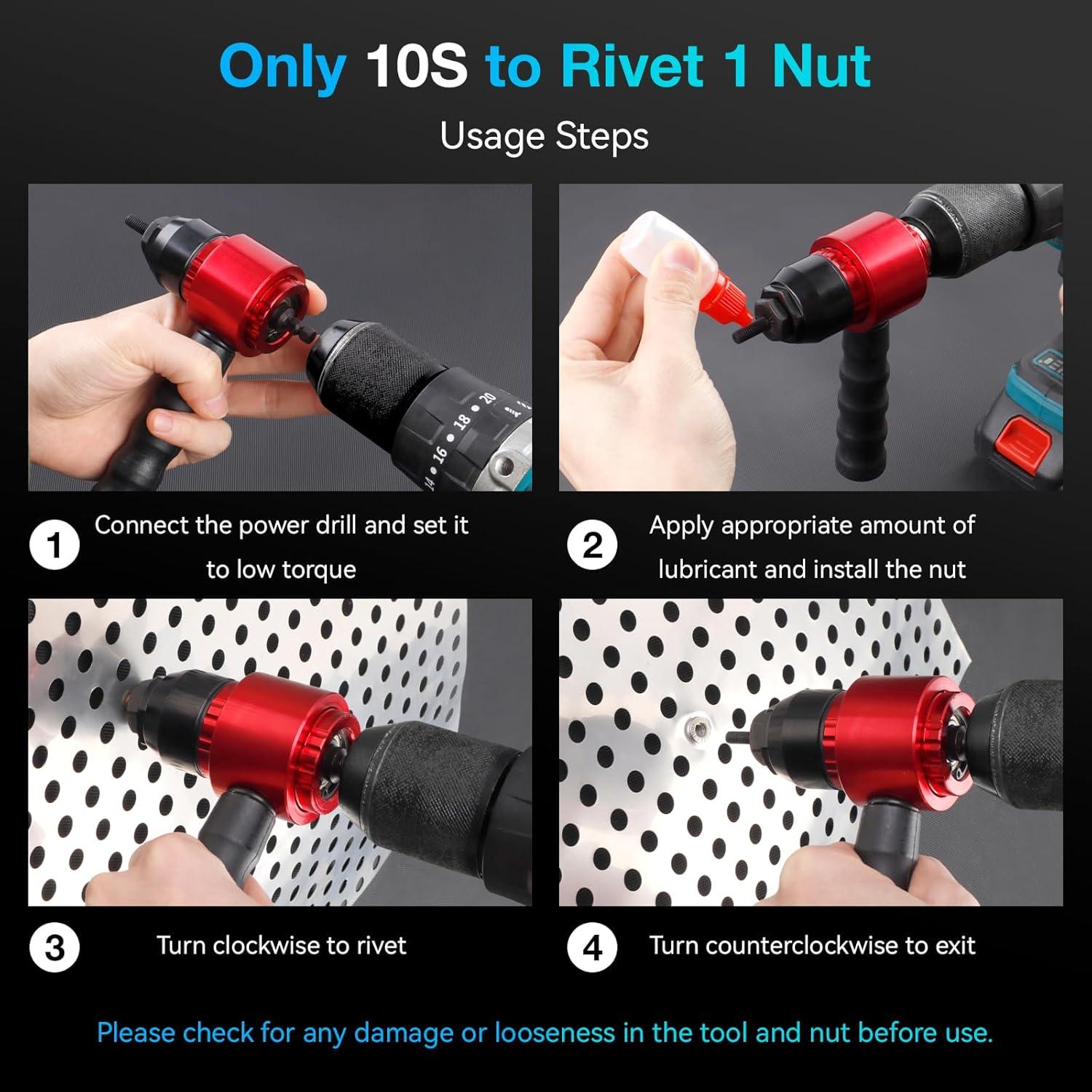 imageYUZES Rivet Nut Tool Adapter for Cordless Drill Electric Newly LaborSaving Rivet Gun Kit Professional Rivet Nut Tool kit with Carrying Case Rivet Nut Tool30R1Rivet Nut Tool20R1