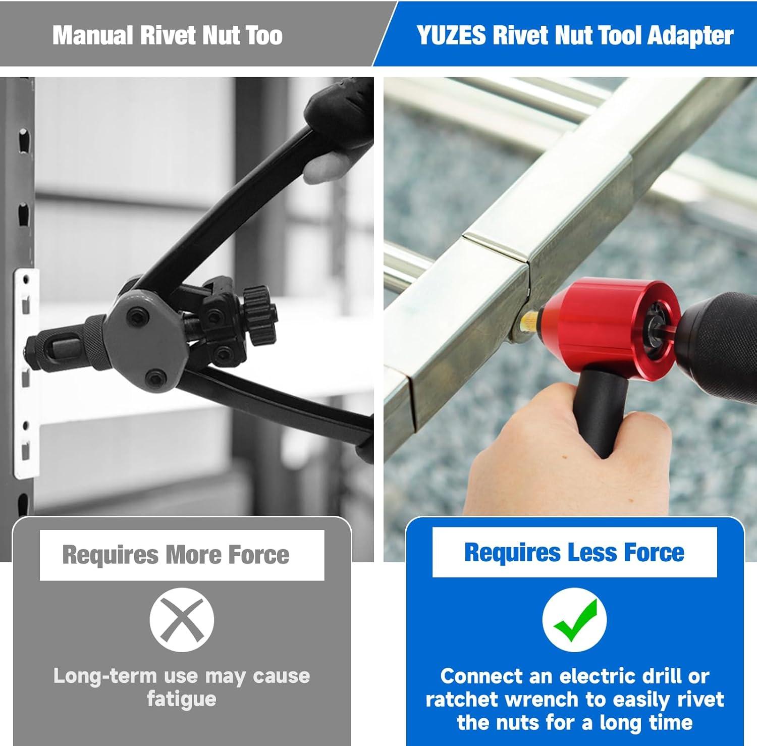 imageYUZES Rivet Nut Tool Adapter for Cordless Drill Electric Newly LaborSaving Rivet Gun Kit Professional Rivet Nut Tool kit with Carrying Case Rivet Nut Tool30R1Rivet Nut Tool30R1
