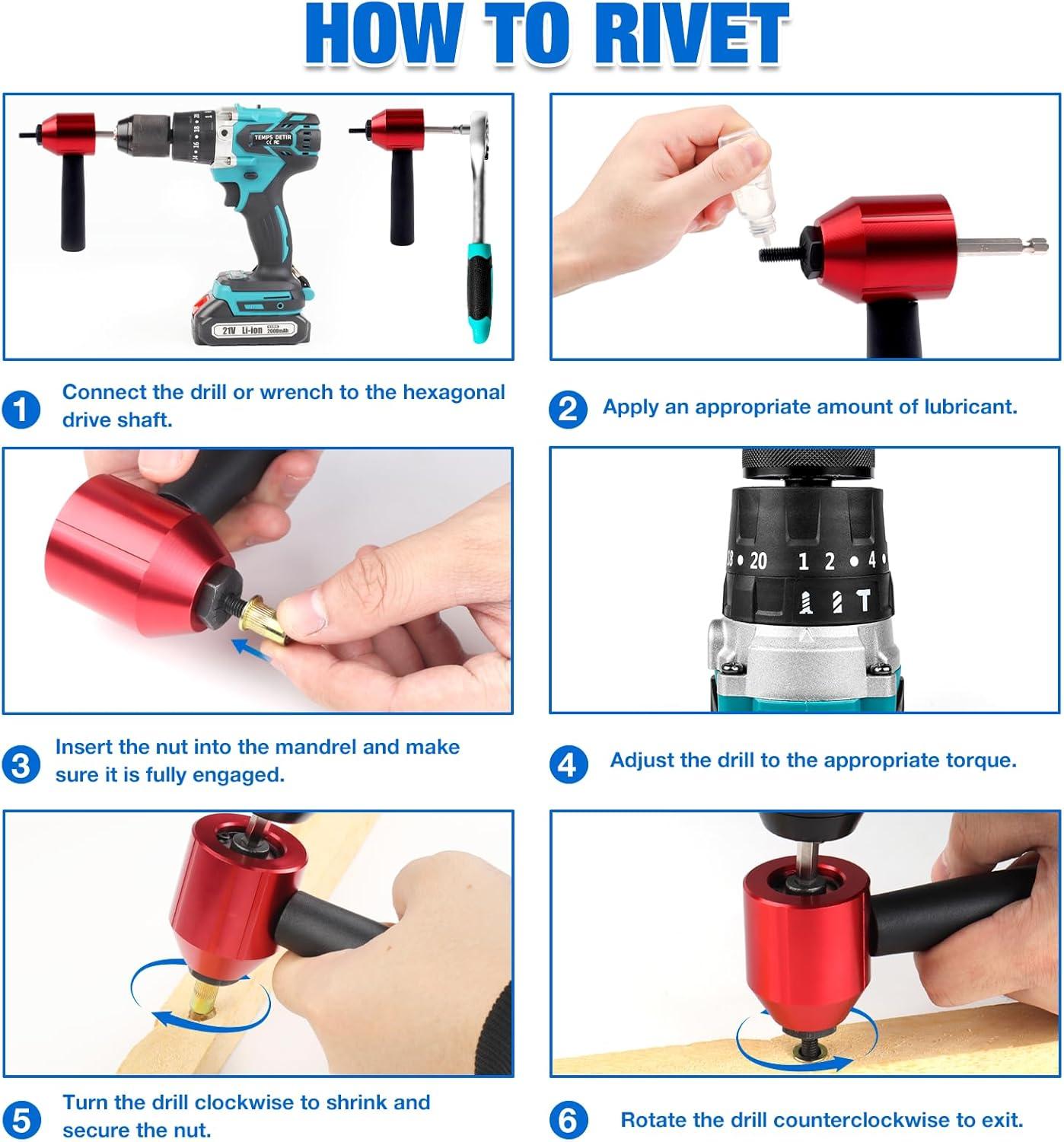 imageYUZES Rivet Nut Tool Adapter for Cordless Drill Electric Newly LaborSaving Rivet Gun Kit Professional Rivet Nut Tool kit with Carrying Case Rivet Nut Tool30R1Rivet Nut Tool30R1
