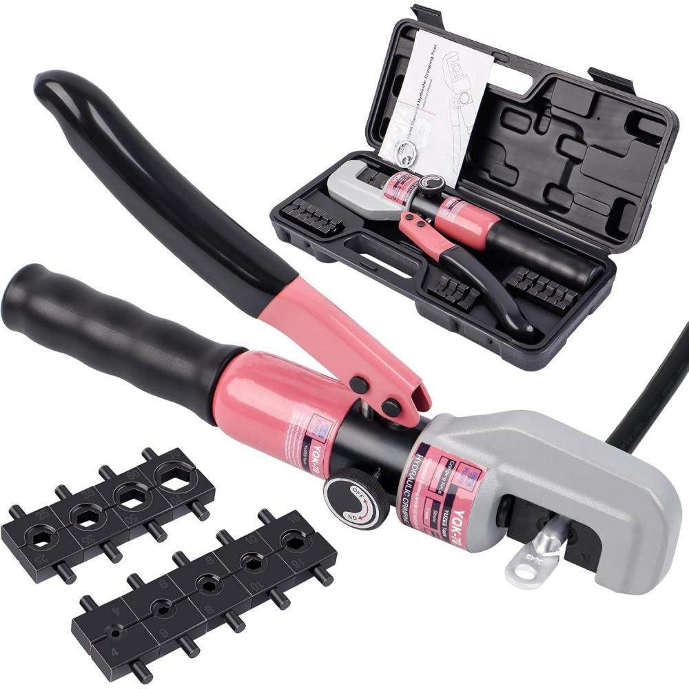 imageYUZES Hydraulic Crimping Tool 10 US Tons 12 AWG to 00 20 AWG for Cable Lug Cable Railing Electrical Terminal Cable Wire Tool Kit with 9 Die Battery Cable Crimper Tool