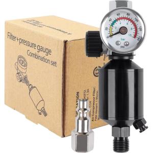 imageYUZES 14quot NPT Air Compressor Filter Regulator Combo with Drain Valve and Gauge for Paint Spary Gun Maximum pressure 140psiBlack