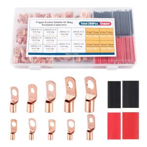 imageYUZES 200PCS Copper Wire Lugs AWG12 10 8 6 4 2 with Heat Shrink Set Battery Cable Ends Ring Terminals Connectors Crimp Terminals for Automotive Marine RV Solar Inverter ampamp Audio Applications