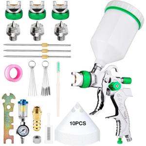 imageYUZES HVLP Paint Sprayer Gun with 141720mm Nozzles Easy to Use Spray Paint Gun for Cars Furniture DIY Painting Varnish and Top Coat HVLP Paint Gun with Paint Sprayer Accessories GreenGreen A