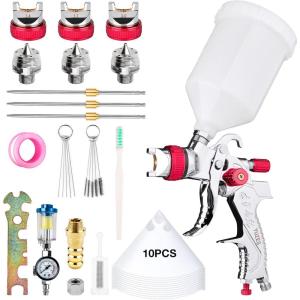 imageYUZES HVLP Paint Sprayer Gun with 141720mm Nozzles Easy to Use Spray Paint Gun for Cars Furniture DIY Painting Varnish and Top Coat HVLP Paint Gun with Paint Sprayer Accessories GreenRed A