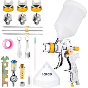 imageYUZES HVLP Paint Sprayer Gun with 141720mm Nozzles Easy to Use Spray Paint Gun for Cars Furniture DIY Painting Varnish and Top Coat HVLP Paint Gun with Paint Sprayer Accessories GreenYellow