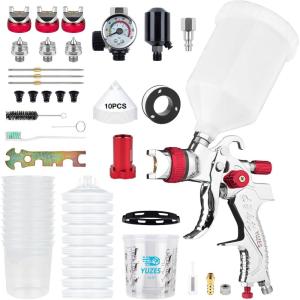 imageYUZES HVLP Spray Gun with 141720mm Nozzles Set Easy to Use Paint Guns Automotive with 10 Disposable Paint Cups Paint Spray Gun for Painting Cars Furniture Primer and Top CoatRedPlus