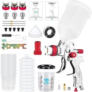 imageYUZES HVLP Spray Gun with 141720mm Nozzles Set Easy to Use Paint Guns Automotive with 10 Disposable Paint Cups Paint Spray Gun for Painting Cars Furniture Primer and Top CoatRed