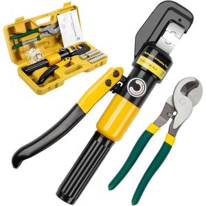 imageYUZES Hydraulic Crimping Tool 10 Tons 12 AWG to 20 Battery Cable Crimper Tool with 9 Dies Easy to Operate Hydraulic Wire Crimping Tool Kit for Wire Rope Battery Cable Ends Ring TerminalsYQK70ACC01