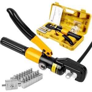 imageYUZES Hydraulic Crimping Tool 10 Tons 12 AWG to 20 Battery Cable Crimper Tool with 9 Dies Easy to Operate Hydraulic Wire Crimping Tool Kit for Wire Rope Battery Cable Ends Ring TerminalsYQK70A