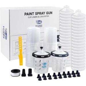 imageYUZES Paint Mixing Cups System 20 Ounce 600ml 40 Disposable Paint Cups Liners and Lids 2 Hard Cup with Retainer Ring 20 Plugs PTFE Tape Paint Stirrer 2 Cup Adapter for Paint Gun Automotive